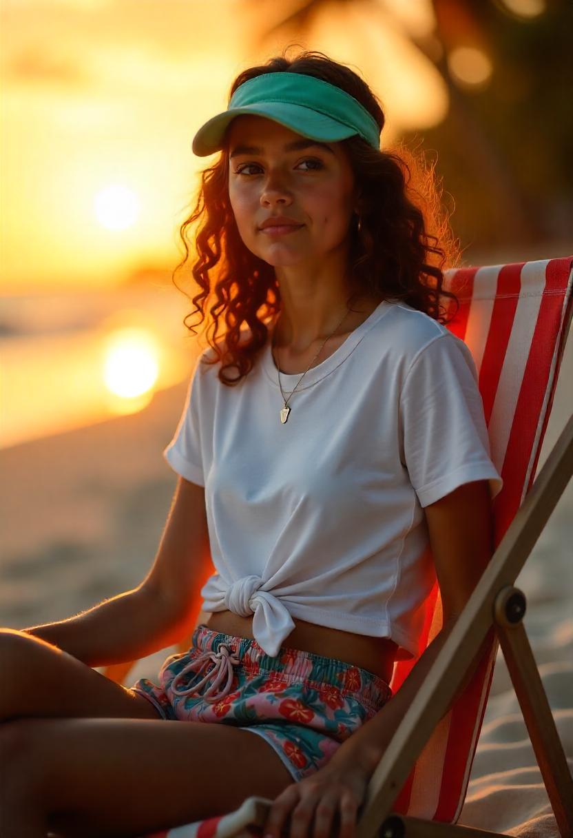 A 19 year old girl in a white oversized tee knotted at the waist
