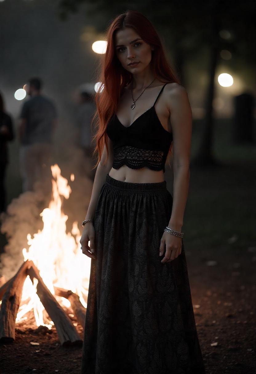 A 19 year old girl wearing a paisley-print maxi skirt