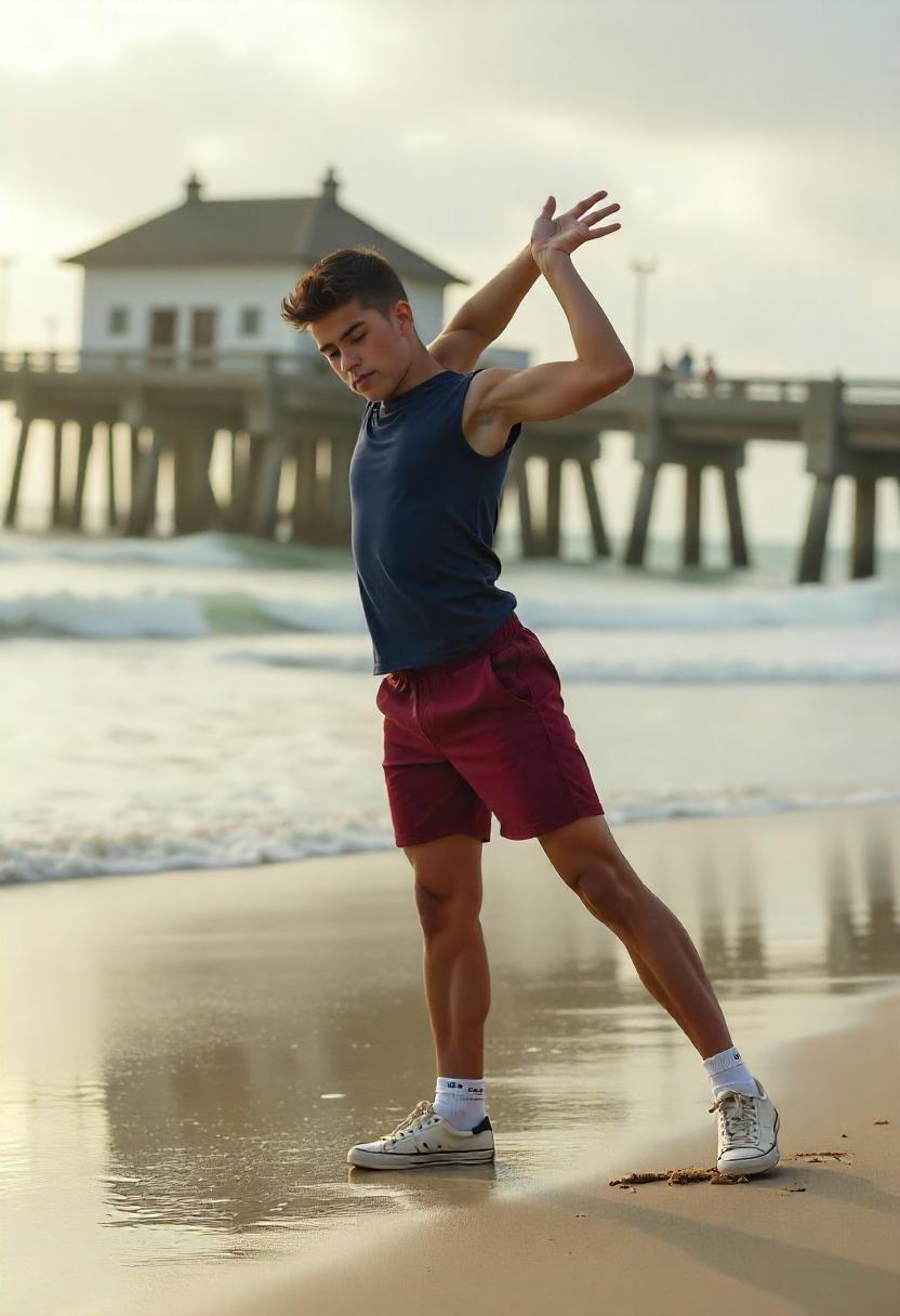 A 19 year old teenage boy in dry-fit shorts, sleeveless tee