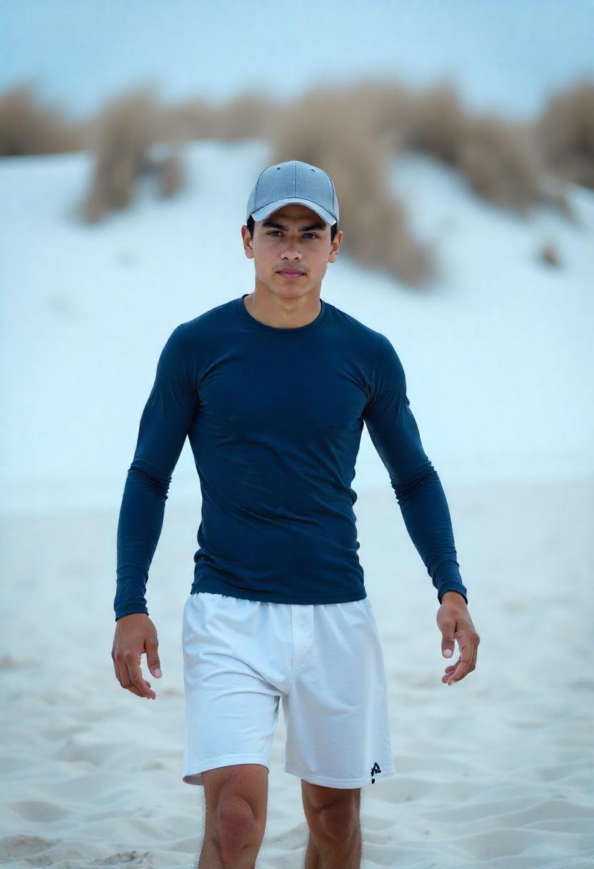 A 19 year old teenage boy in surf shorts,