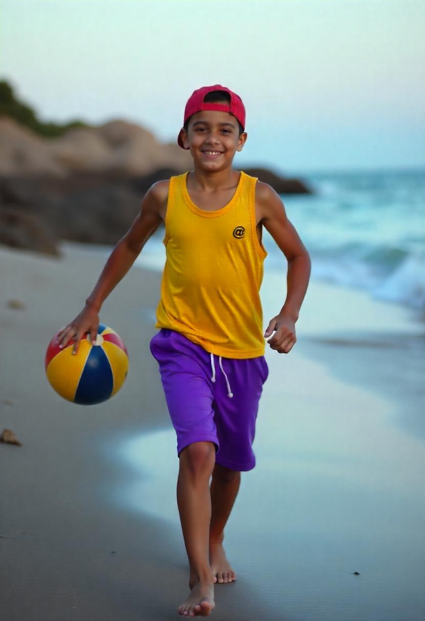 A 19 year old teenage boy wearing jogger swim shorts