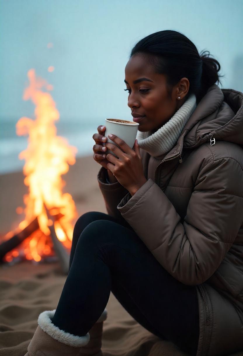 A Black woman in thermal leggings, base layer turtleneck