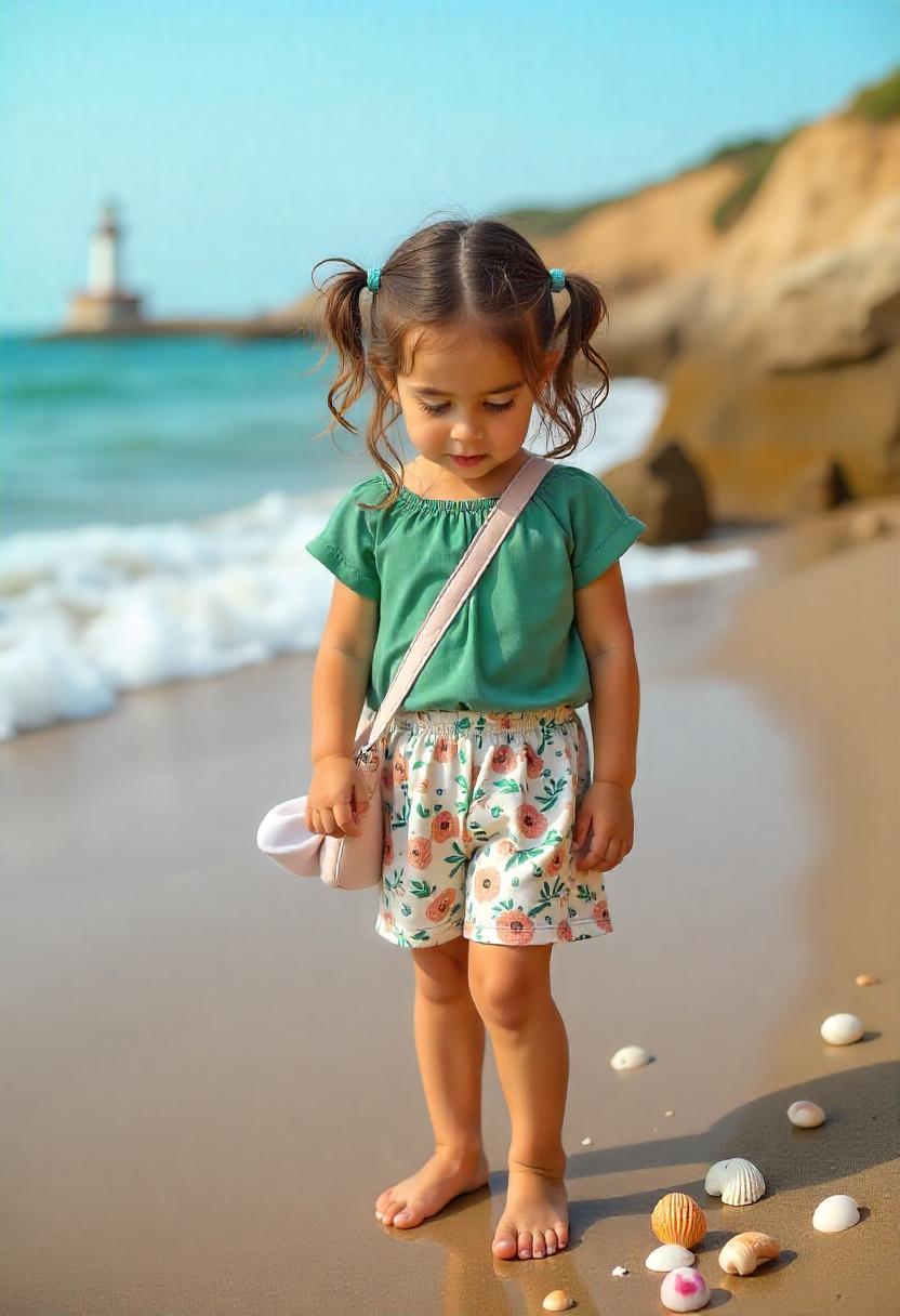 A little girl in a floral skort set and short-sleeve blouse