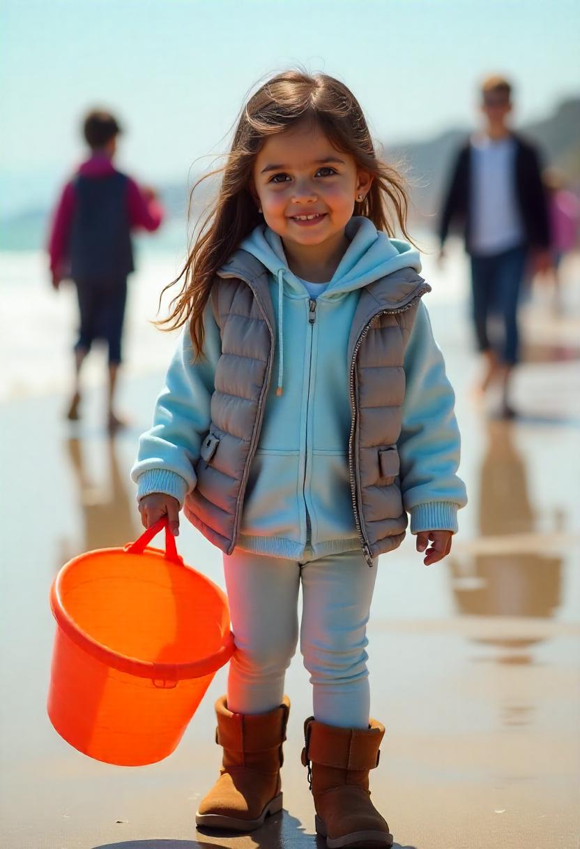 A little girl in fleece-lined leggings, a pastel hoodie