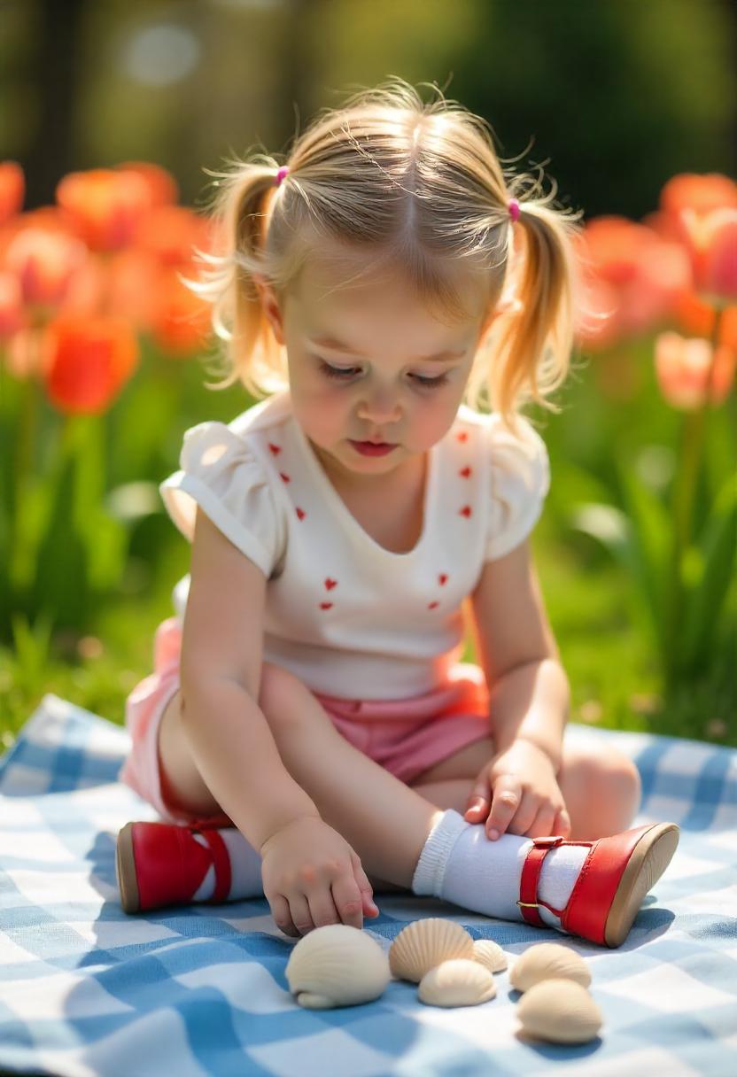 A little girl in pastel culottes, embroidered top
