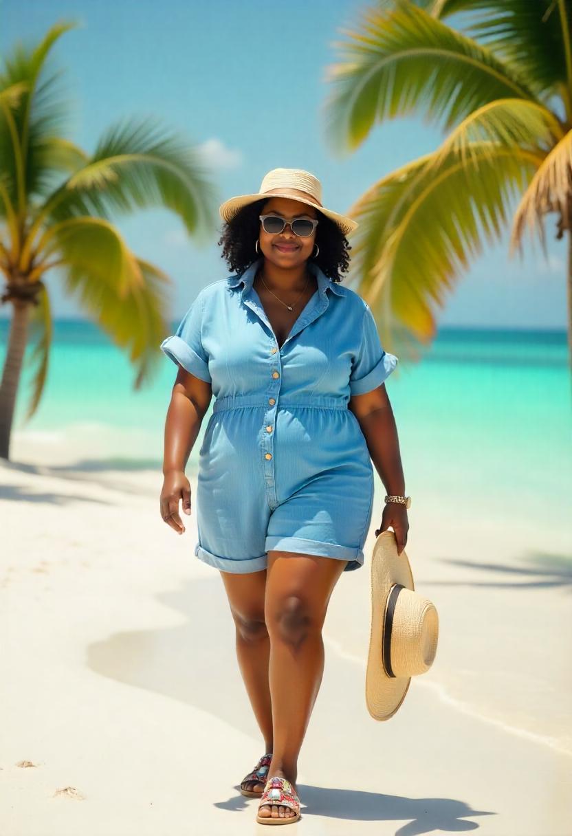 A plus size asian woman in a solid-colored jersey jumpsuit