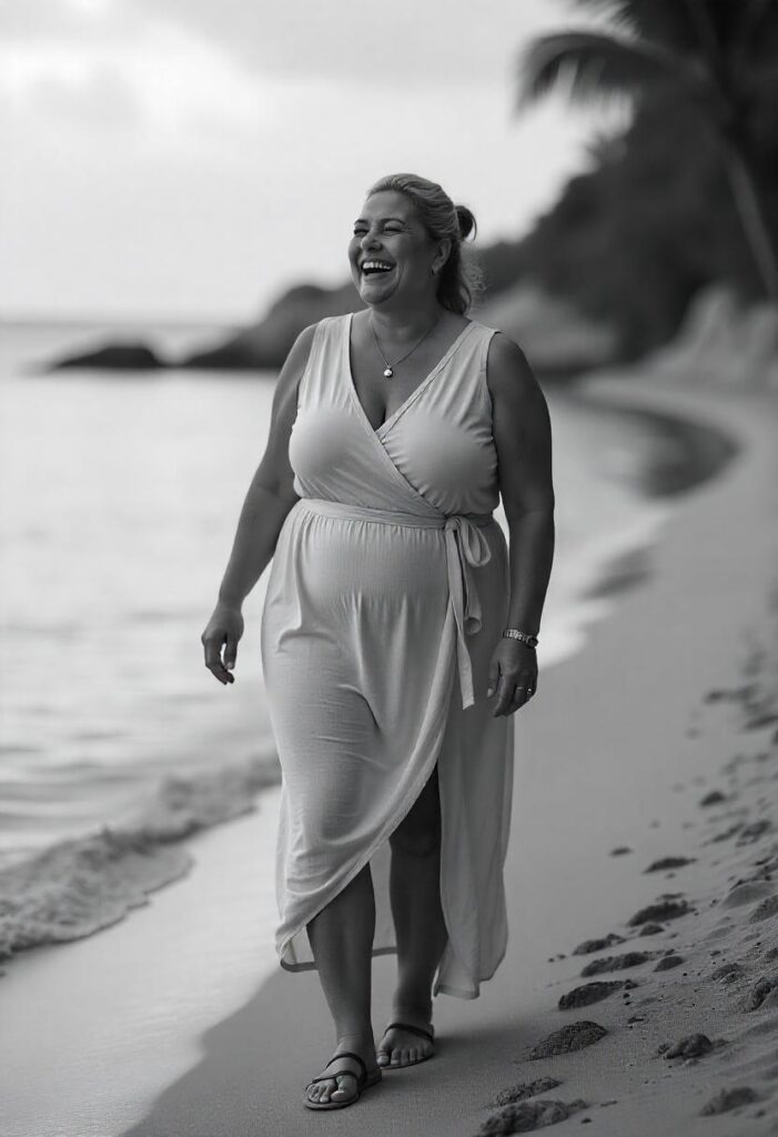 A thick Middle Eastern woman with a large chest in a sleeveless