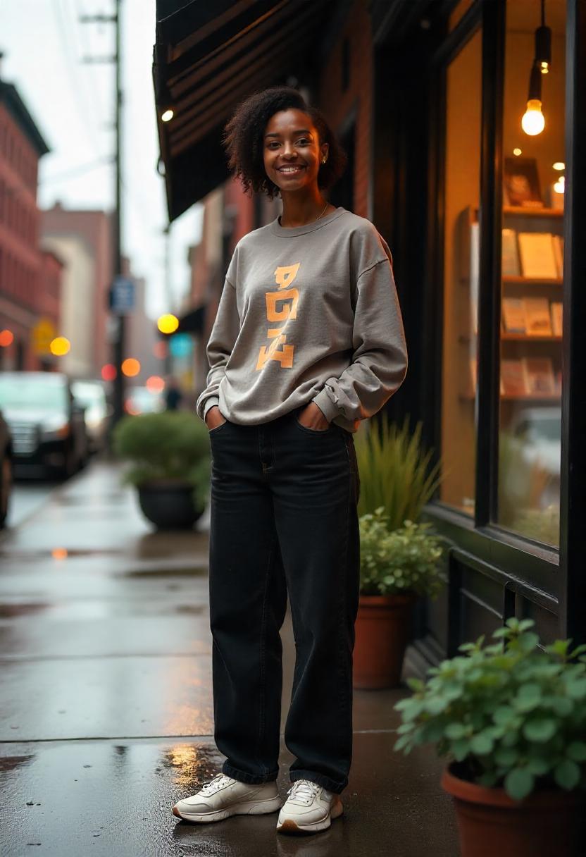 black baggy jeans outfit ideas